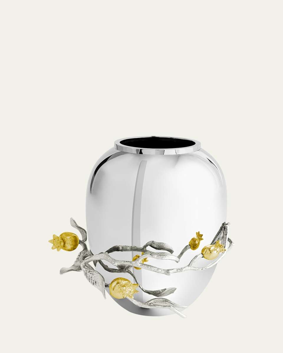 Pomegranate Silver & Gold Medium Vase with 24K Goldplate